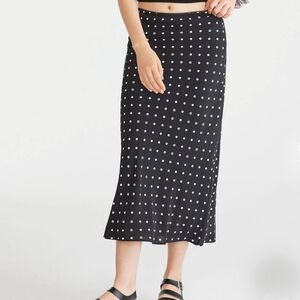 Aeropostale Black Midi Skirt with White Polka Dots